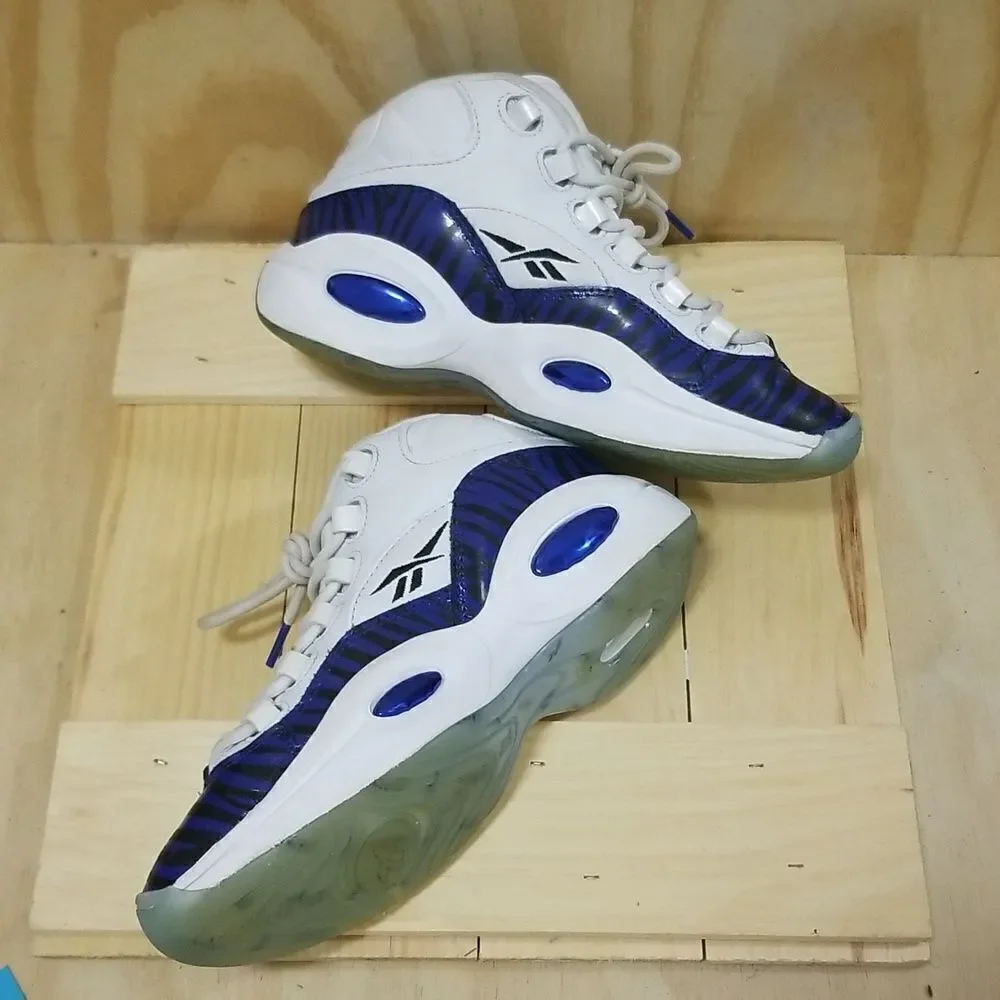 Reebok Classics Panini Question Mid White Blue Tiger Prizm Iverson M 6, W 7 1/2